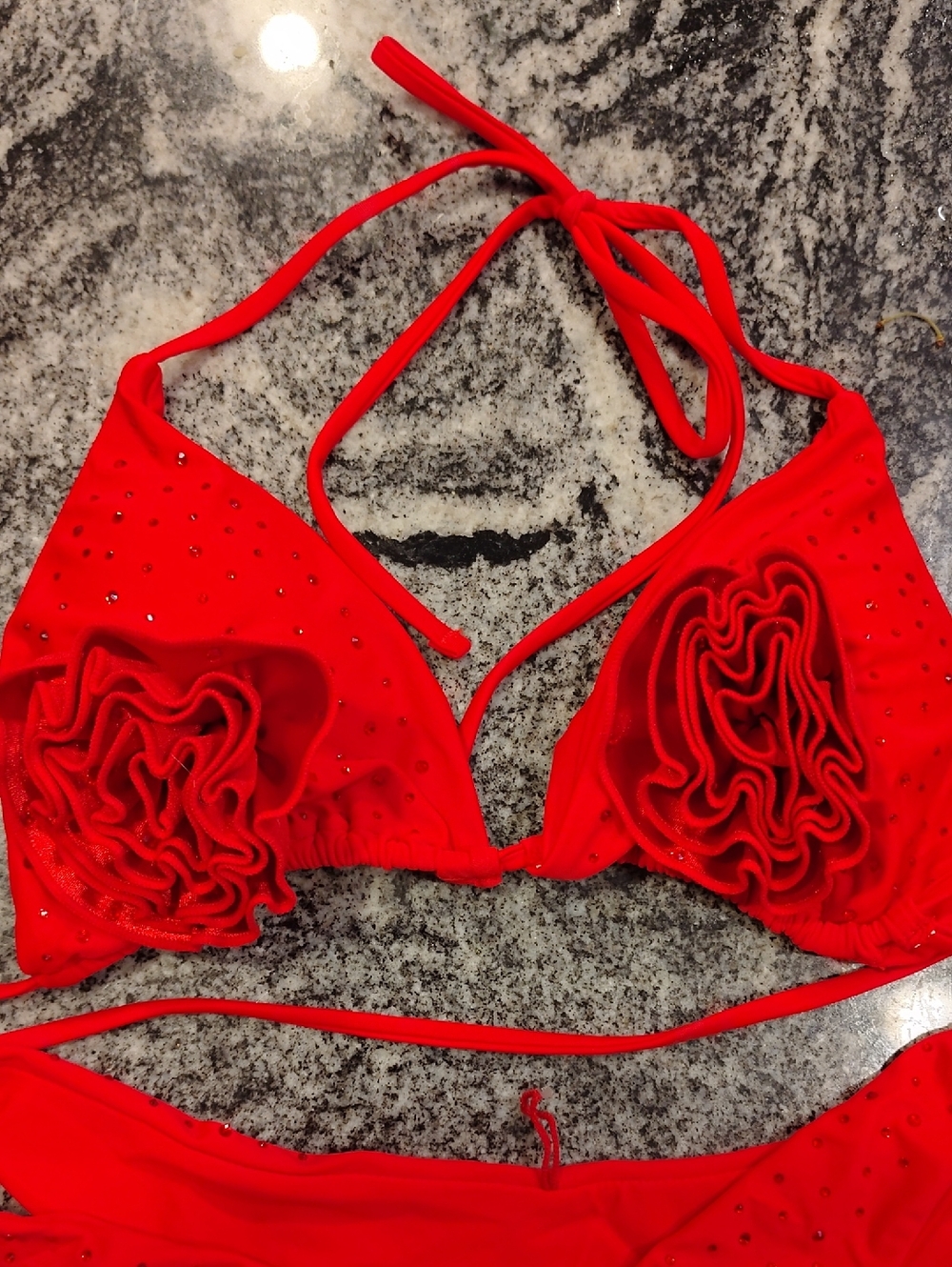 Women’s Red Ruffled Rhinestone Bikini Set - Picture 3 of 4